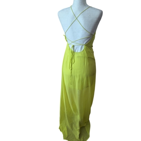 Asos lime green strappy Criss Cross Back Fairycore column maxi slip dress Sz 2 - Picture 3 of 9